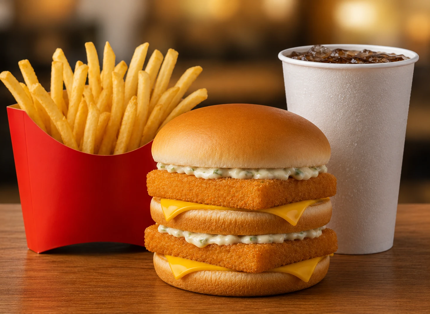 Double Crispy Fish Fillet Sandwich with Fries and Drink Meal